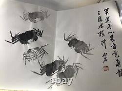 Old Chinese Hand Painted Album Paintings Rice Paper And Silk Calligraphy Large