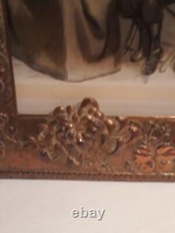 Old Chinese copper plated photo frame with dragon & chrysantheum repousse. Large