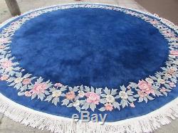 Old Hand Made Art Deco Chinese Oriental Blue Wool Large Round Carpet 390x390cm
