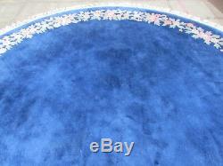 Old Hand Made Art Deco Chinese Oriental Blue Wool Large Round Carpet 390x390cm