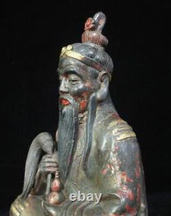 Old Large Chinese Gilt Bronze Lord Lao Zi TaiShangLaoJun Great Man Statue