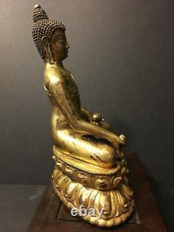 Old Large Chinese Gilt Bronze Medicine Buddha, 9 1/2 H, 18th/19th Century