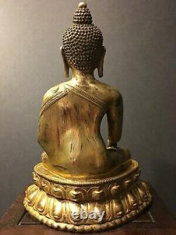 Old Large Chinese Gilt Bronze Medicine Buddha, 9 1/2 H, 18th/19th Century