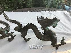 Old Pair Of Large Chinese Bronze Dragons Statue From House Clearance