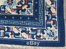 Old Traditional Hand Made Chinese Rug Oriental Blue Wool Large Rug 242x154cm