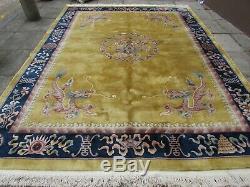 Old Traditional Hand Made Chinese Rug Oriental Gold Wool Large Carpet 383x283cm