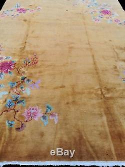 Oriental Fine Handmade Chinese Rug gold 360 cm x 270 cm large rug Authentic
