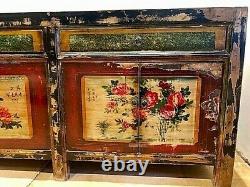 Oriental Painted Large Sideboard Chinese Antique Style Distressed Cabinet