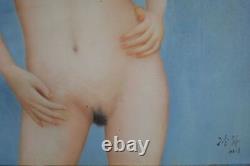 Original Large Old Chinese Oil Hand Painting Beautiful Nude Woman Marks