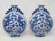 Pair Of Antique Large Chinese Blue & White Porcelain Dragon Moonflask Qianlong
