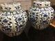 Pr Early 20th Century Large Blue & White Oriental Ginger Jars