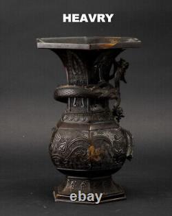 PXSTAMPS Large Real China Chinese Antique Ming Dynasty Bronze Dragon Statue Vase