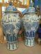 Pair Blue And White Porcelain Temple Jars Vases Large 4ft