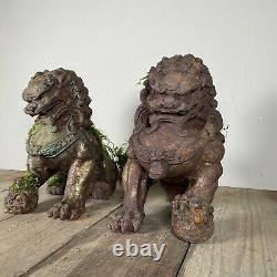 Pair Large Antique 19th Century Chinese Cast Iron Foo Dogs Temple Lions c1890