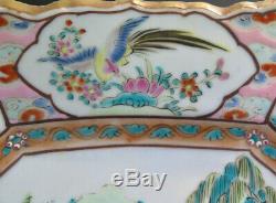 Pair Large Antique Chinese Export Canton Famille Rose Porcelain Plate Octogon