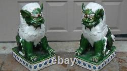 Pair Large Antique Chinese Foo Doog /lions Glazed Majolica Pottery Statue