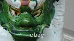 Pair Large Antique Chinese Foo Doog /lions Glazed Majolica Pottery Statue