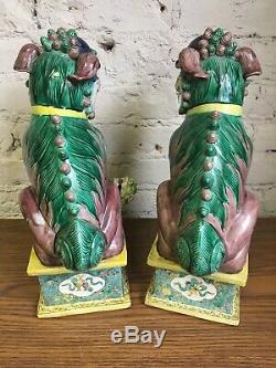 Pair Large Antique Polychrome Foo Dogs Statues circa 1900
