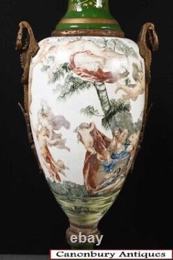 Pair Large Sevres Porcelain Amphora Urns Champleve Vases