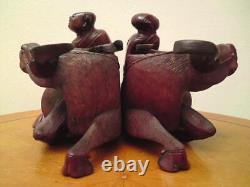 Pair Large matching left & right Antique Chinese Carved Wood Figure Boy Buffalo