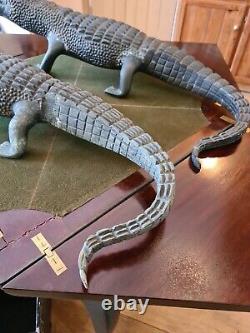Pair Of Antique Large Decorative Cast Bronze Chinese Crocodiles Indoor / Outdoor