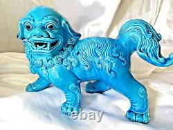 Pair Of Large Handmade Turquoise Blue Standing Foo Dogs / Lions