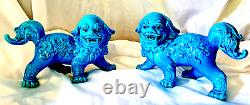 Pair Of Large Handmade Turquoise Blue Standing Foo Dogs / Lions