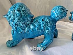 Pair Of Large Handmade Turquoise Blue Standing Foo Dogs / Lions