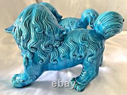 Pair Of Large Handmade Turquoise Blue Standing Foo Dogs / Lions