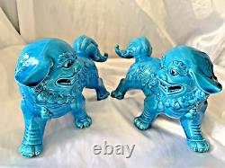 Pair Of Large Handmade Turquoise Blue Standing Foo Dogs / Lions