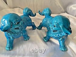 Pair Of Large Handmade Turquoise Blue Standing Foo Dogs / Lions