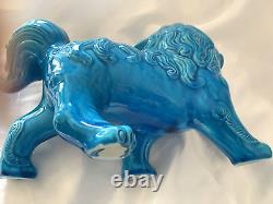 Pair Of Large Handmade Turquoise Blue Standing Foo Dogs / Lions