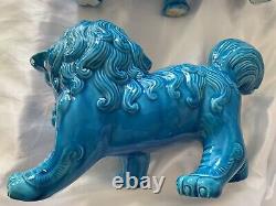 Pair Of Large Handmade Turquoise Blue Standing Foo Dogs / Lions