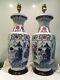 Pair Of Large Vintage Chinese, Oriental Themed Porcelain Table Lamps