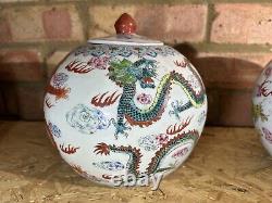 Pair large chinese dragon ginger jars Late 19th Early 20th century
