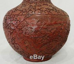 Pair of Large Chinese Red Lacquer Wear Ball Vases With Mark