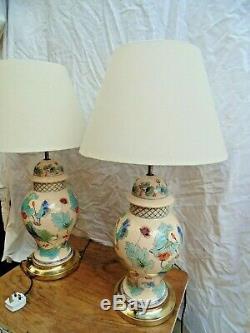 Pair of Vintage Large Chinese Style Porcelain Table Lamps -Poppy Design