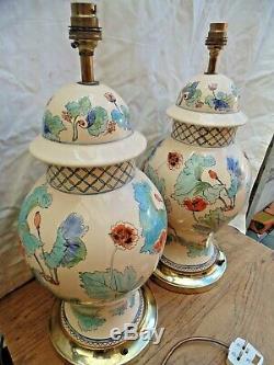 Pair of Vintage Large Chinese Style Porcelain Table Lamps -Poppy Design