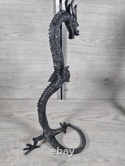 Pair of large 16'' chinese bronze long dragons standing zodiac fengshui antique