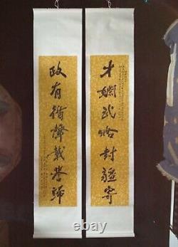 Pair of large Calligraphy Vintage Scrolls Chinese Painting Military Politics