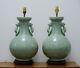 Pair Of Large Vintage Chinese Celadon Table Lamps
