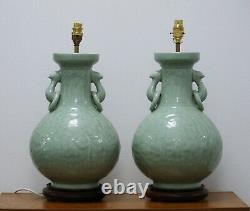 Pair of large vintage Chinese celadon table lamps