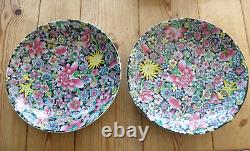 Pair of large vintage hand-painted Chinese porcelain millefleur chargers