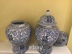 Pr Large Blue & White Temple Jars (eichholtz)