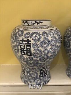 Pr Large Blue & White Temple Jars (eichholtz)