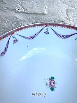 Pre-1800 Antique Chinese Quin Lung Large Porcelain Punch Bowl, Famille Rose