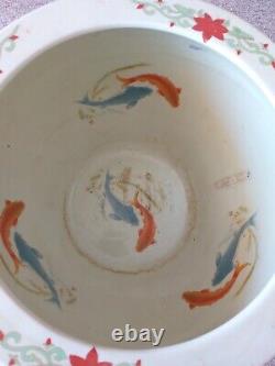 RARE Extra Large Ceramic Porcelain Vintage Chinese Jardiniere Koi Fish Bowl