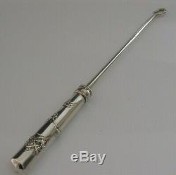 RARE LARGE ALL STERLING SILVER CHINESE EXPORT SILVER BUTTON HOOK c1900 ANTIQUE