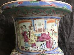 RARE LARGE SPITTOON Antique Chinese 19th cent famille rose Canton straights A/F