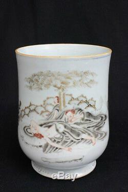 Rare 17/18C antique Chinese export European scene large porcelain mug 6.5